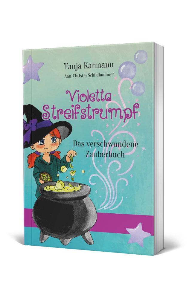 Buchcover mit Hexe und Zauberkessel